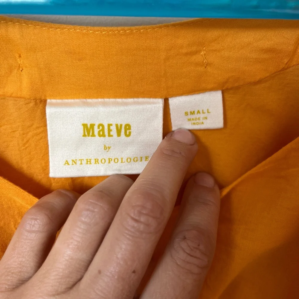 Maeve Anthropologie Golden Yellow Puff-Sleeve Linen Top - Picture 3 of 3
